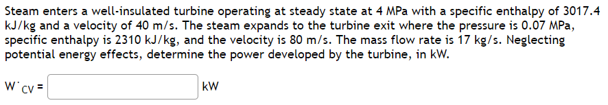 Solved Steam Enters A Well-insulated Turbine Operating At | Chegg.com