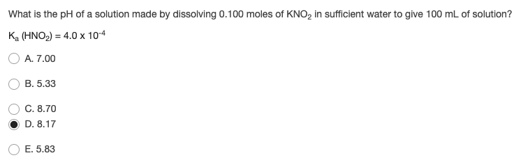 Solved What is the pH of a solution made by dissolving 0.100 | Chegg.com