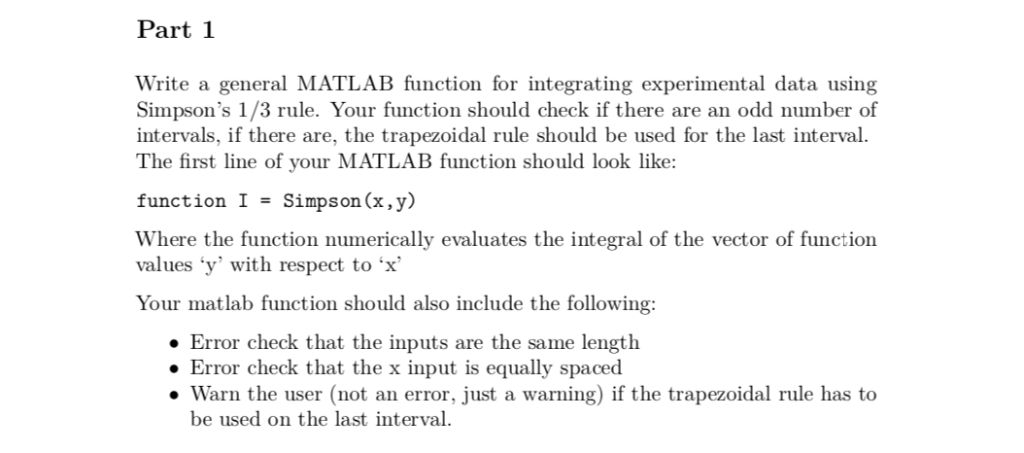 Part 1 Write a general MATLAB function for | Chegg.com