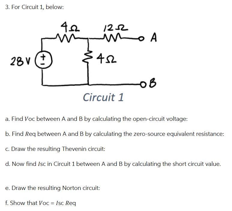 Solved 3. For Circuit 1, Below A. Find Voc Between A And B 