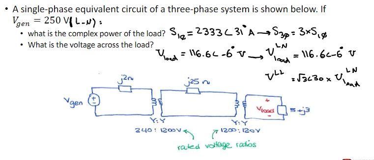 Solved - A single-phase equivalent circuit of a three-phase | Chegg.com