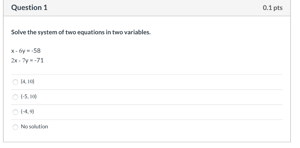 Solved Question 1 0.1 pts Solve the system of two equations | Chegg.com
