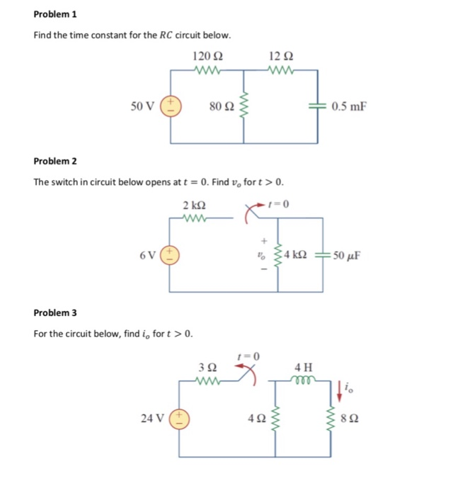 Solved Problem 1 Find the time constant for the RC circuit | Chegg.com