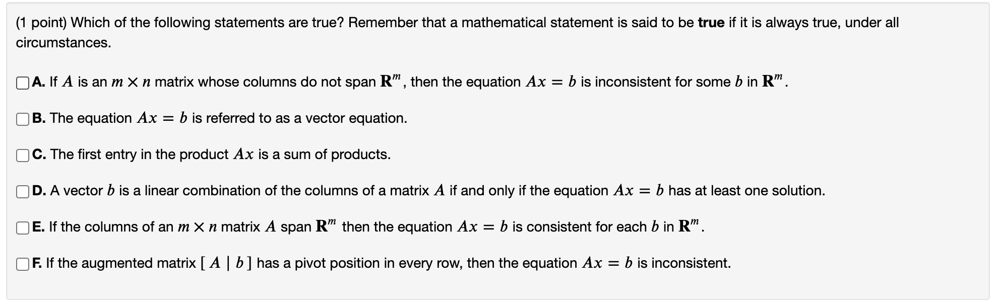 Solved (1 point) Which of the following statements are true? | Chegg.com