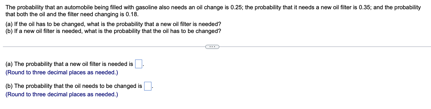 Solved The probability that an automobile being filled with | Chegg.com