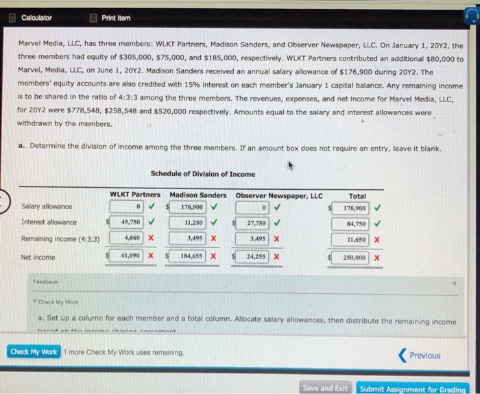 Solved Calculator Print Item Marvel Media, LLC, has three