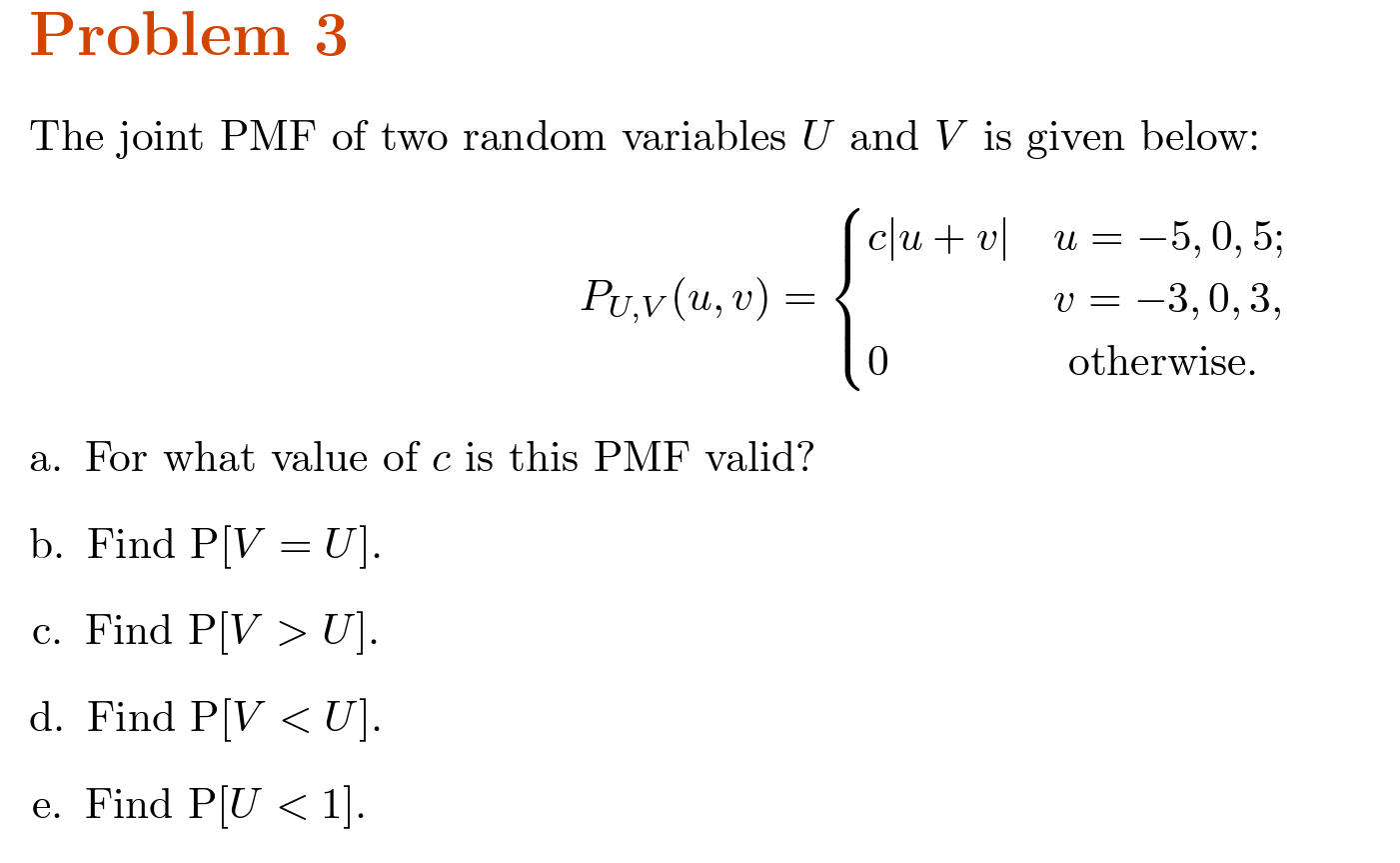 Solved The joint PMF of two random variables U and V is | Chegg.com