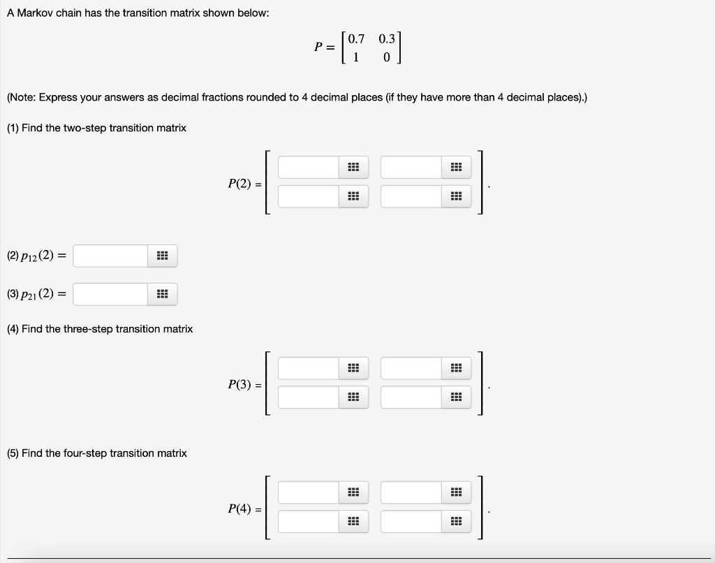 Solved A Markov chain has the transition matrix shown below: | Chegg.com