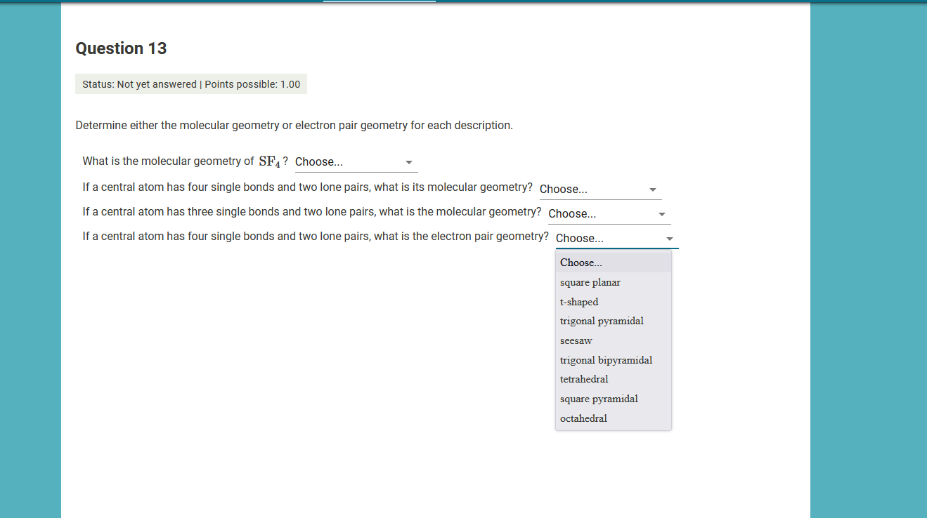 Solved Determine either the molecular geometry or electron | Chegg.com