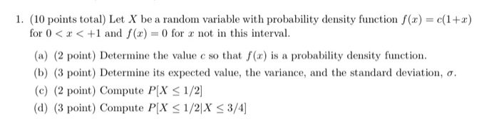 Solved 1. (10 points total) Let X be a random variable with | Chegg.com