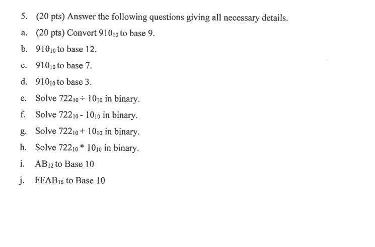 Solved 5. (20 pts) Answer the following questions giving all | Chegg.com