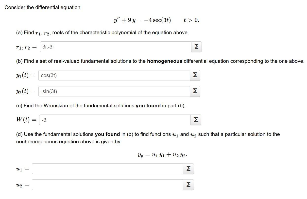 Solved (d) Use The Fundamental Solutions You Found In (b) To | Chegg.com