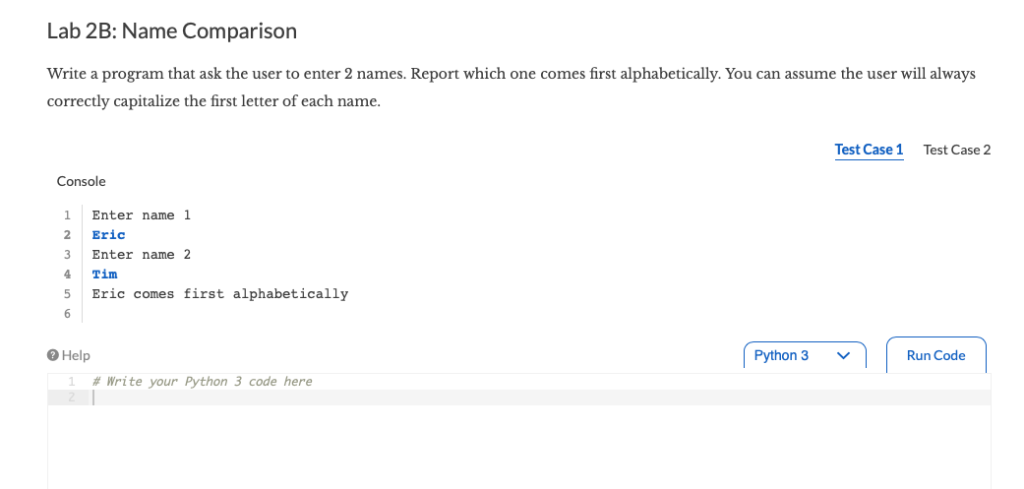 Python Programing For Two Names Solved Lab 2B: Name Comparison Write a program that ask the | Chegg.com