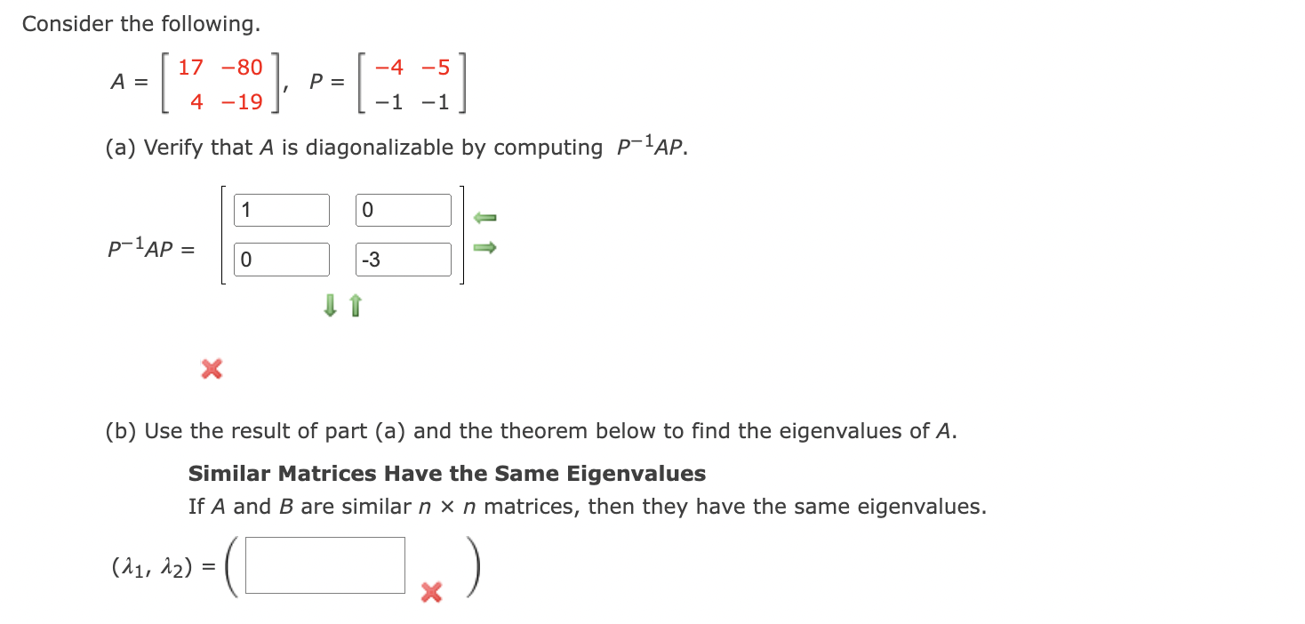 Solved Consider the following. A=[174−80−19],P=[−4−1−5−1] | Chegg.com
