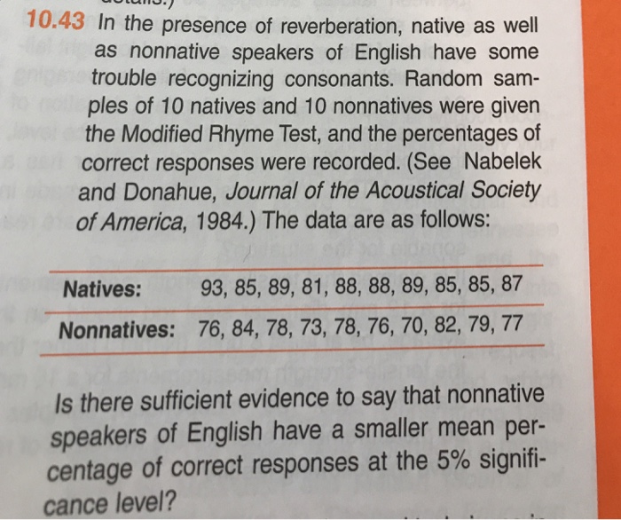 Solved 10.43 In the presence of reverberation, native as | Chegg.com