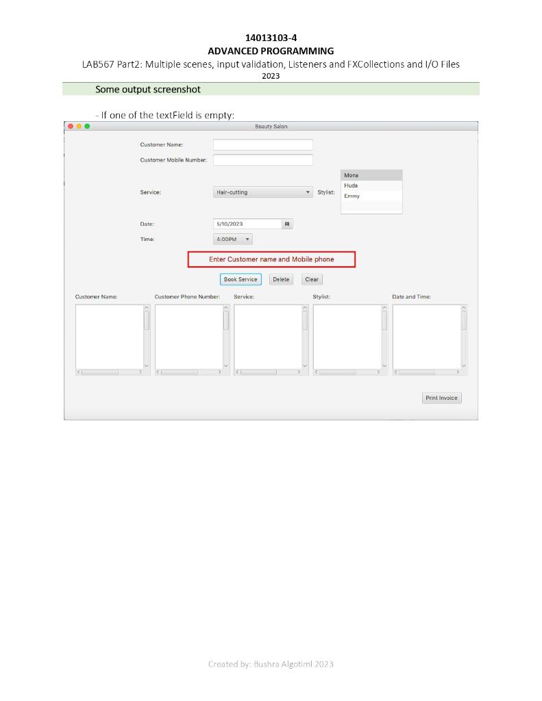 Solved 14013103-4 ADVANCED PROGRAMMING LAB567 Part2: | Chegg.com