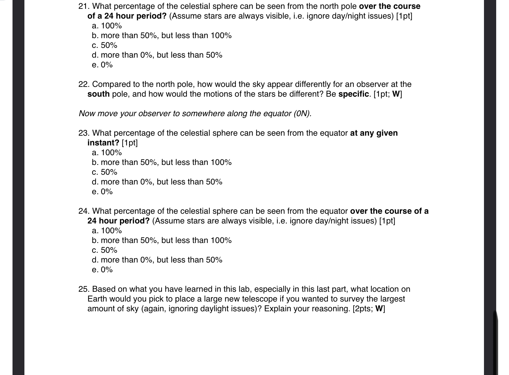 Solved 21. What percentage of the celestial sphere can be | Chegg.com