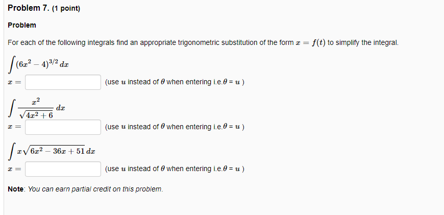 Solved Problem 7. (1 point) Problem For each of the | Chegg.com