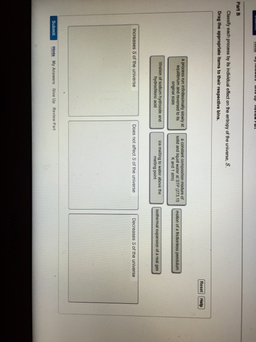 Solved Classify Each Process By Its Individual Effect On The | Chegg.com