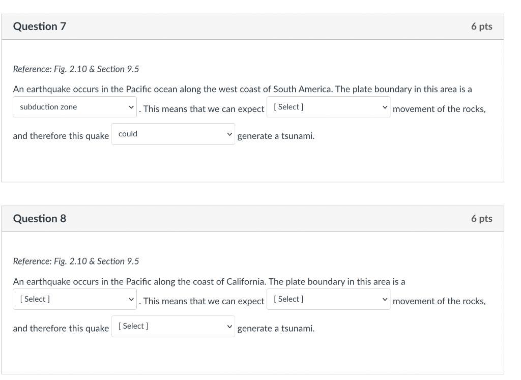 Solved Choices for the sentences "The plate boundary in