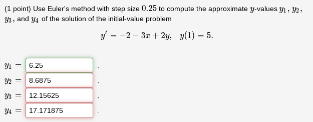 Solved (1 Point) Use Euler's Method With Step Size 0.25 To | Chegg.com