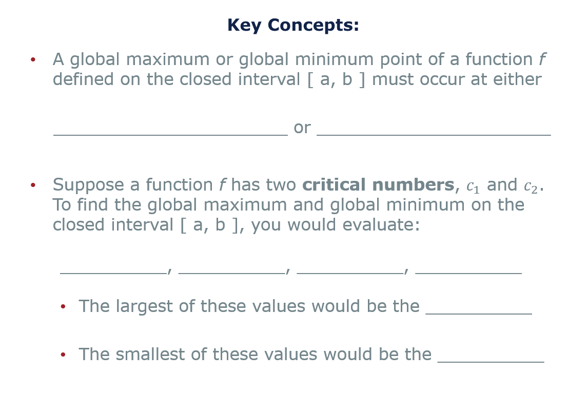 Solved Key Concepts: A global maximum or global minimum | Chegg.com