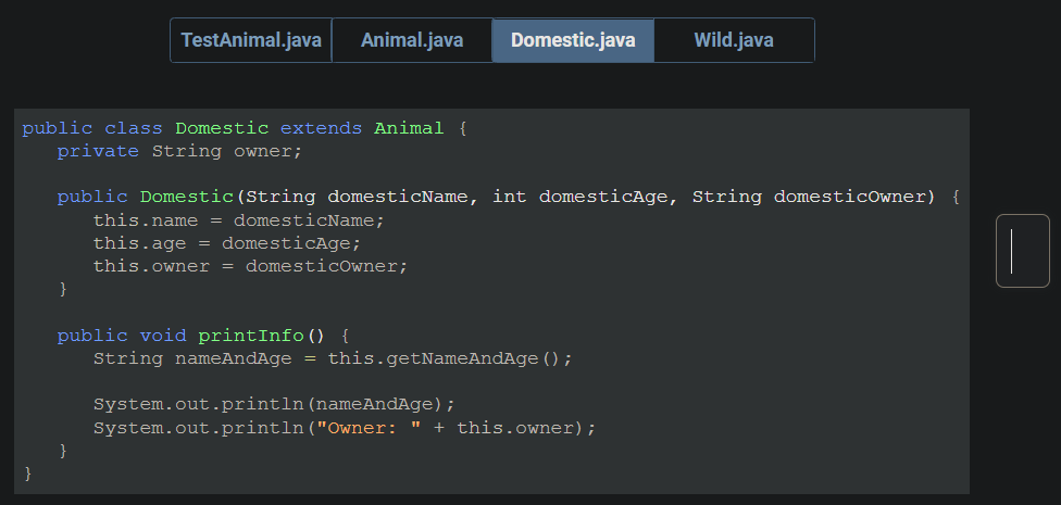 Solved TestAnimal.java Animal.java Domestic.java Wild.java | Chegg.com