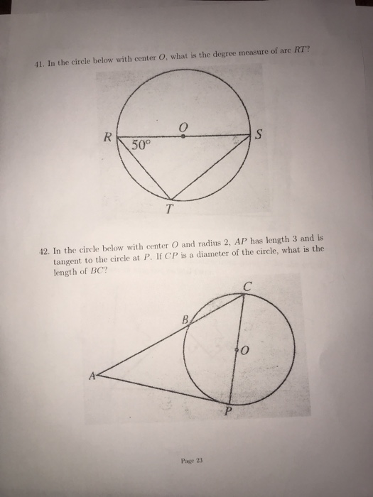 Solved 41. In the circle below with center O, what is the | Chegg.com