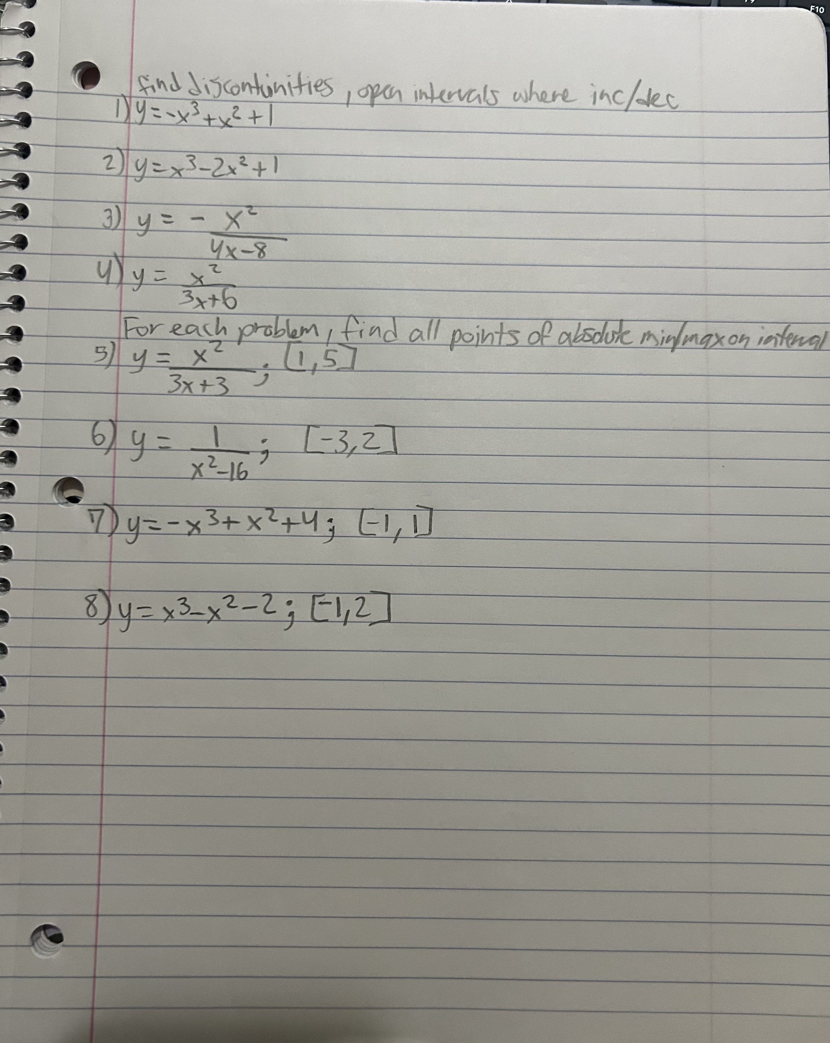 Solved find discontinities, open intervals where inc/dec for | Chegg.com