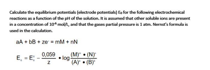 Solved Calculate The Equilibrium Potentials Electrode