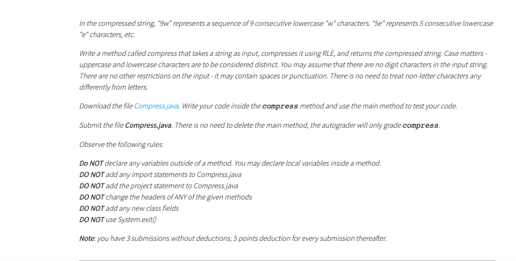 Solved 11. Compress This problem requires you to write a | Chegg.com