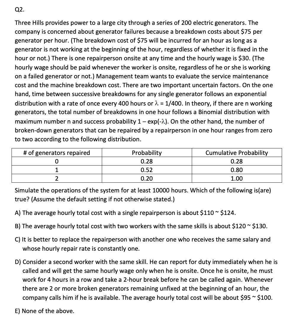 Solved Q2. Three Hills provides power to a large city