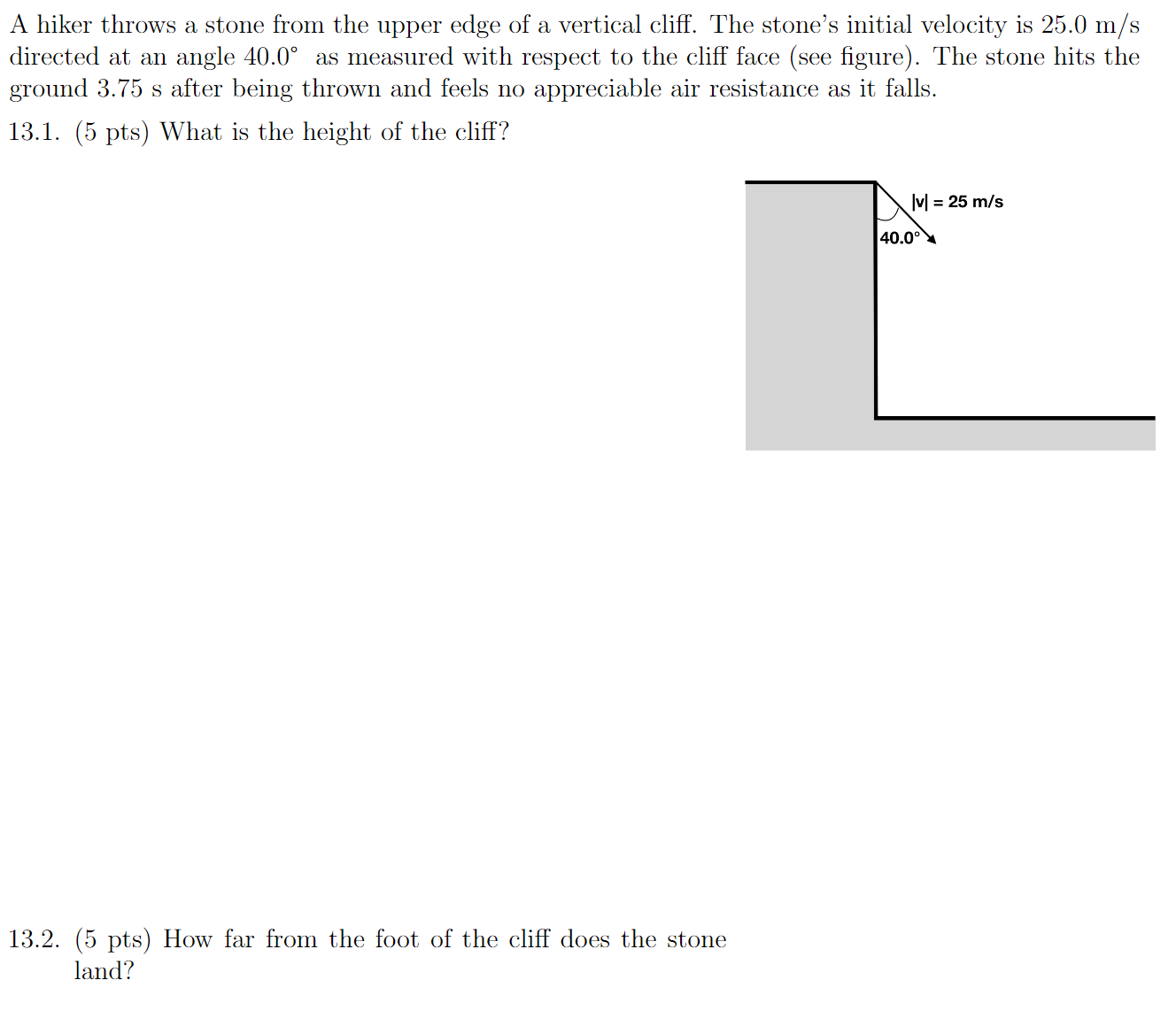 Solved A hiker throws a stone from the upper edge of a | Chegg.com