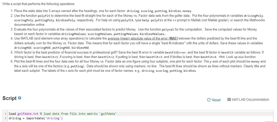 Solved Write a script that performs the following operations | Chegg.com