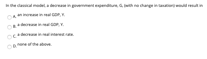 Solved In the classical model, a decrease in government | Chegg.com