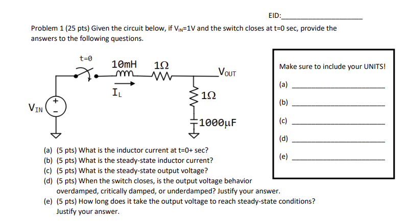 Solved Problem 1 ( 25 Pts) Given The Circuit Below, If VIN=1 | Chegg.com