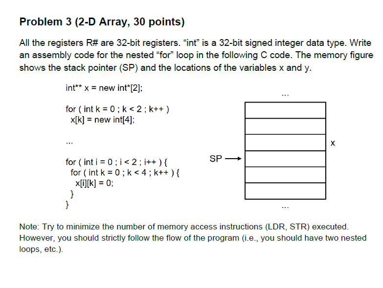 Problem 3 (2-D Array, 30 points) All the registers R# | Chegg.com