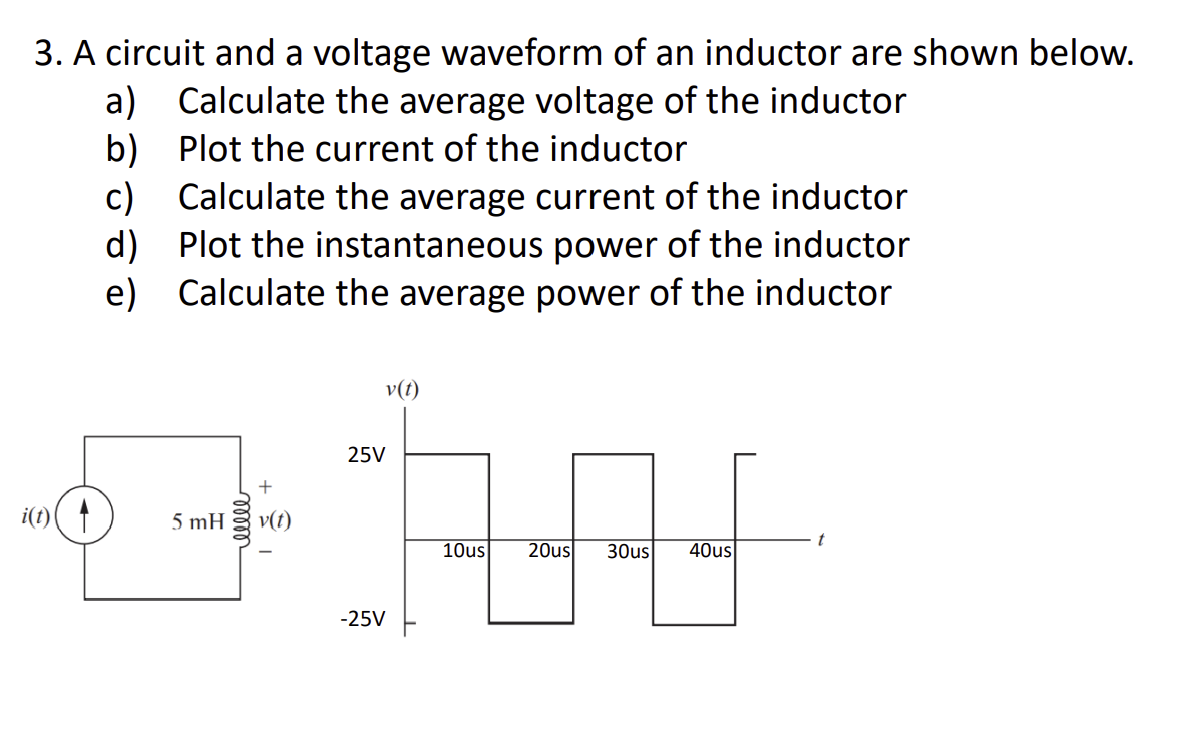 Solved 3. A circuit and a voltage waveform of an inductor