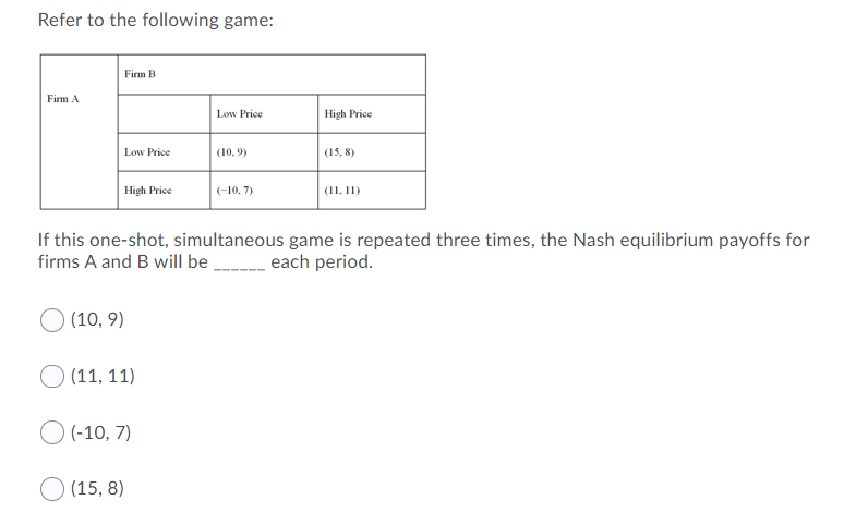 Solved Refer To The Following Game: Firm B Firm A Low Price | Chegg.com