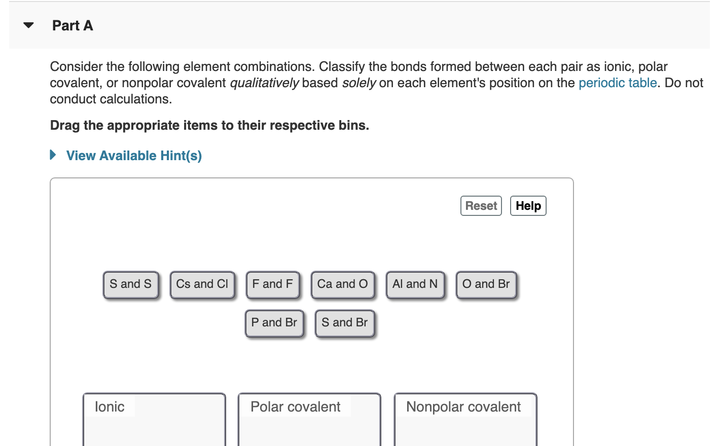 Solved Part A Consider the following element combinations. | Chegg.com
