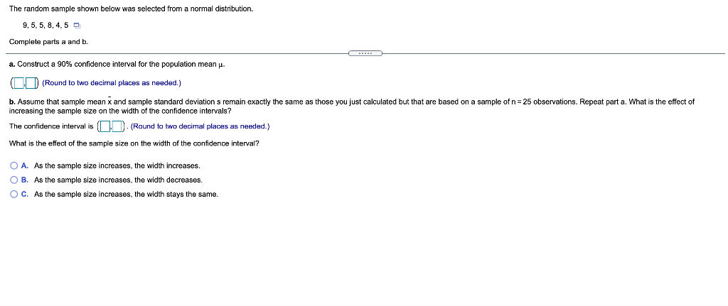 Solved The random sample shown below was selected from a | Chegg.com