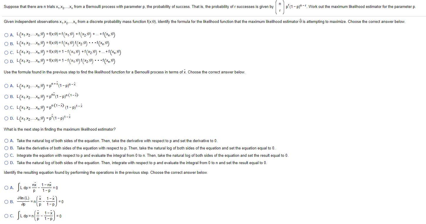 Solved Suppose That There Are N Trials X X2 X From A Be Chegg Com