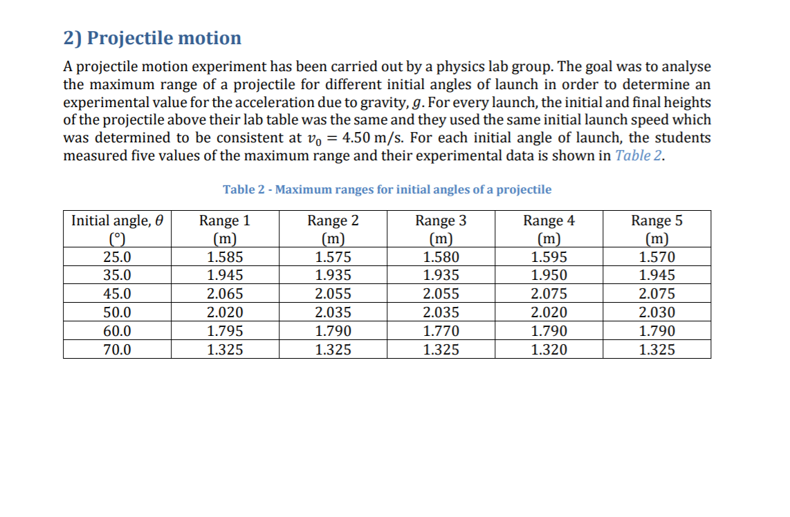 projectile motion experiment report