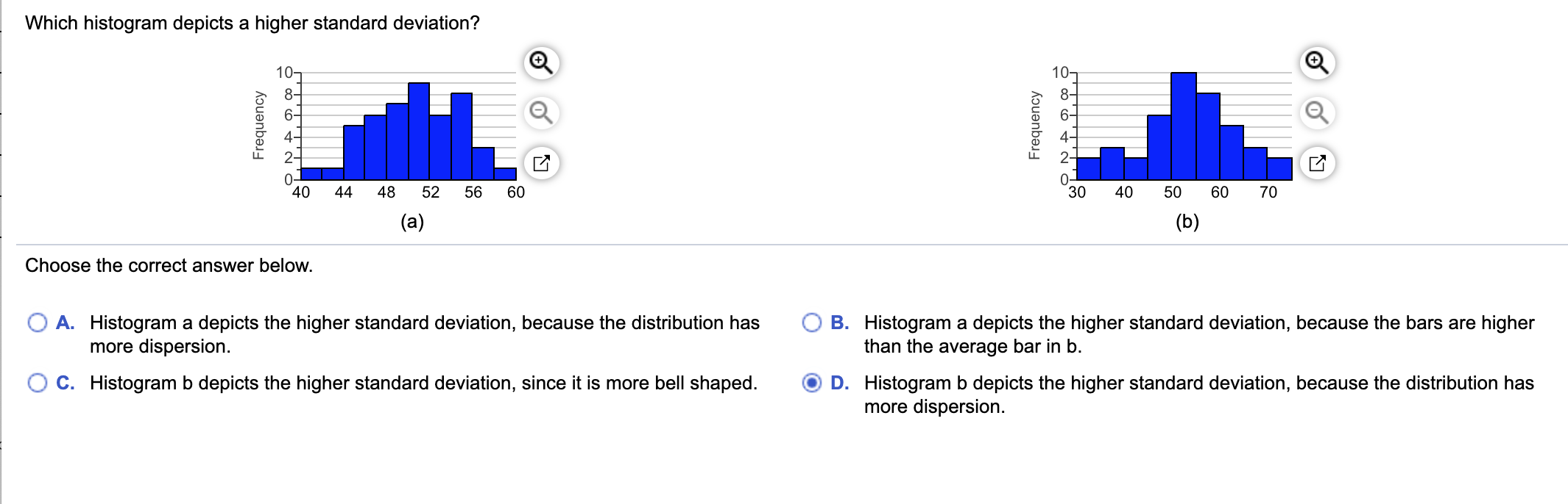 Solved Which histogram depicts a higher standard deviation? | Chegg.com