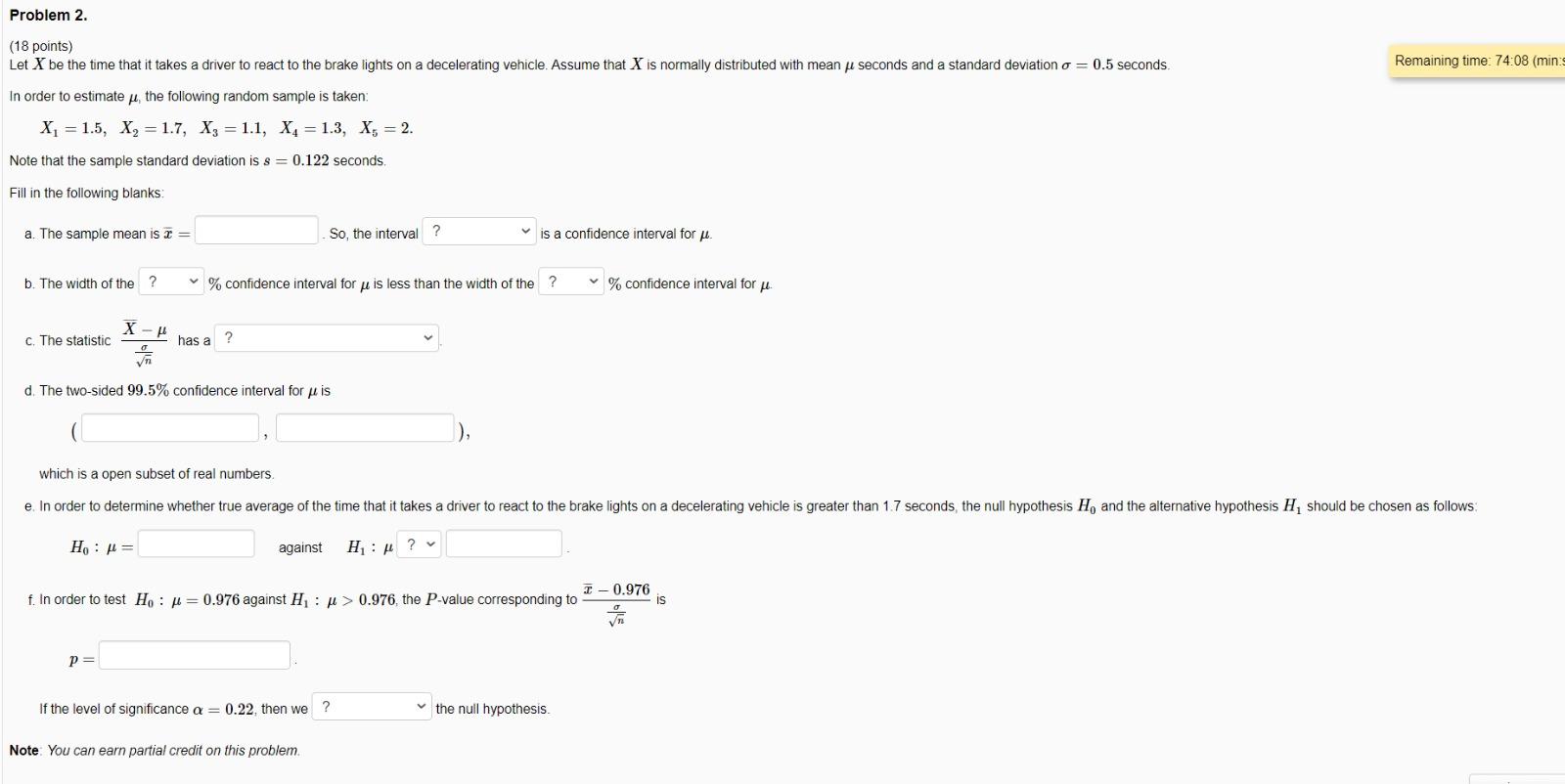 Solved Problem 2. Remaining Time: 74:08 (min: (18 Points) | Chegg.com