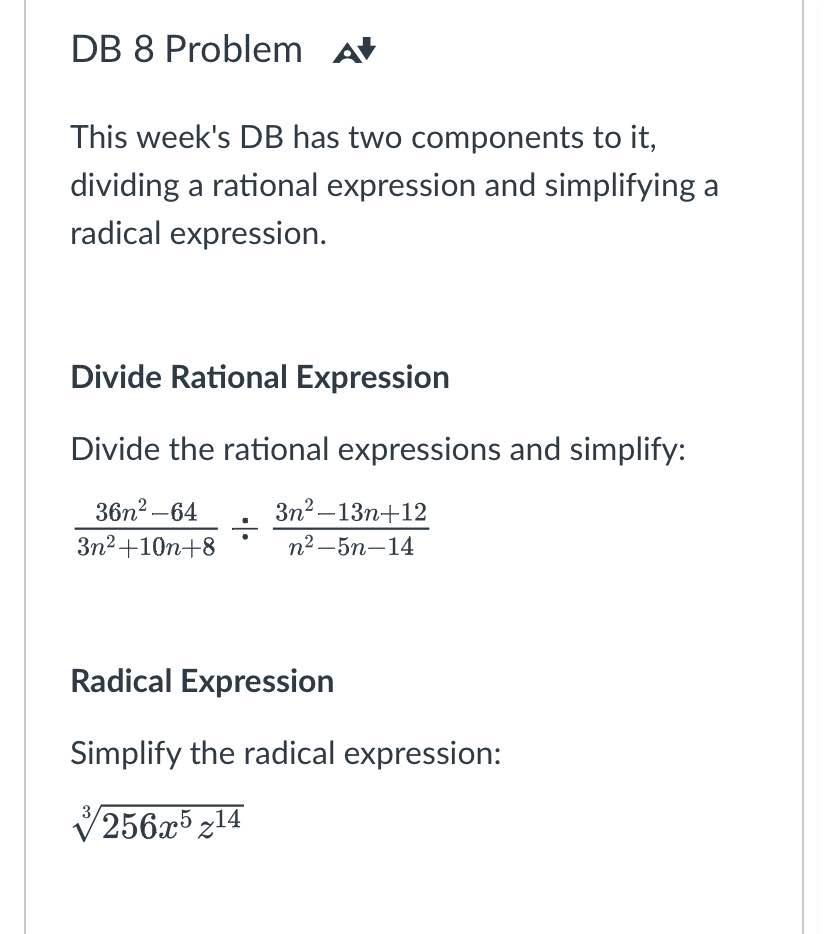 Solved DB 8 Problem A This week's DB has two components to | Chegg.com
