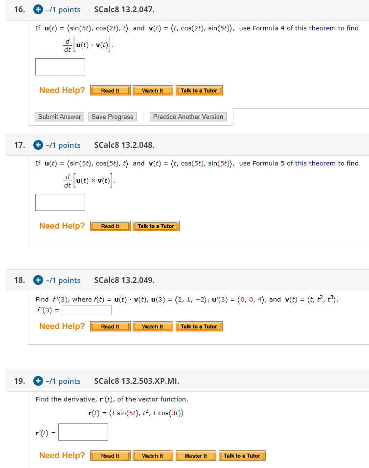 Solved 1 Points Scalc8 13 2 047 16 If U T Sin 5t Cos Chegg Com