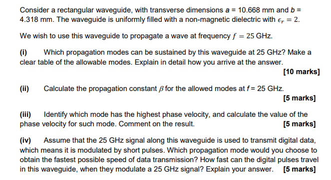 Solved Consider A Rectangular Waveguide, With Transverse | Chegg.com