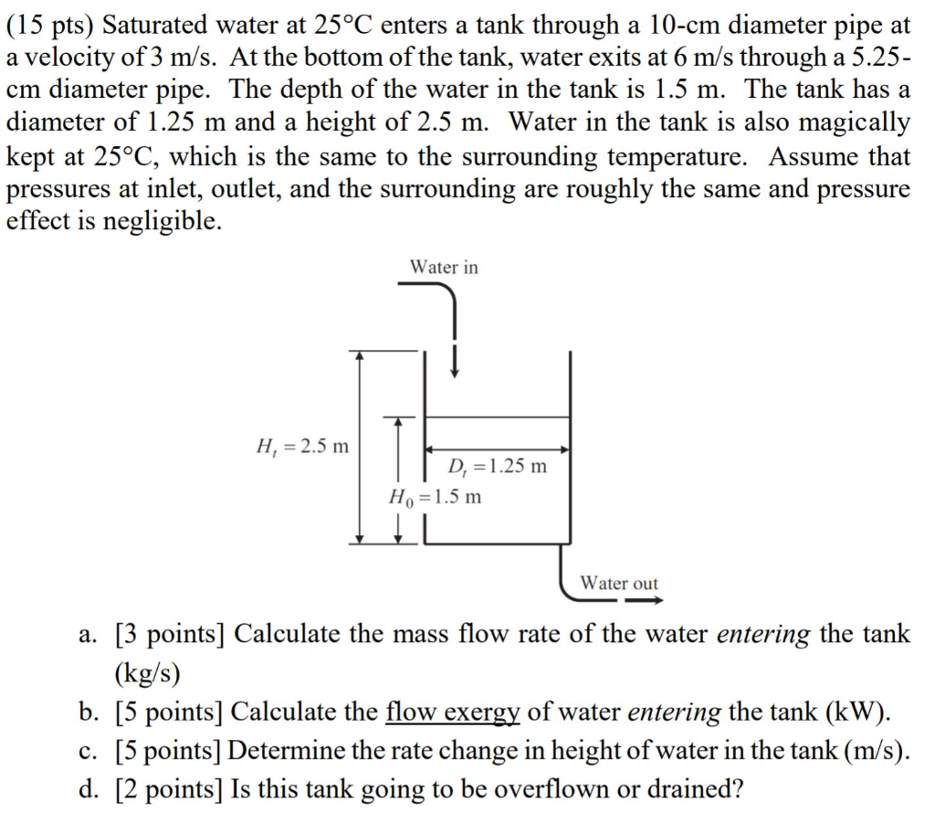 Solved (15 pts) Saturated water at 25°C enters a tank | Chegg.com