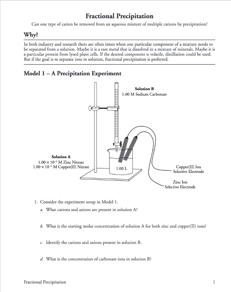 Solved Fractional Precipitation Can one type of cation be | Chegg.com